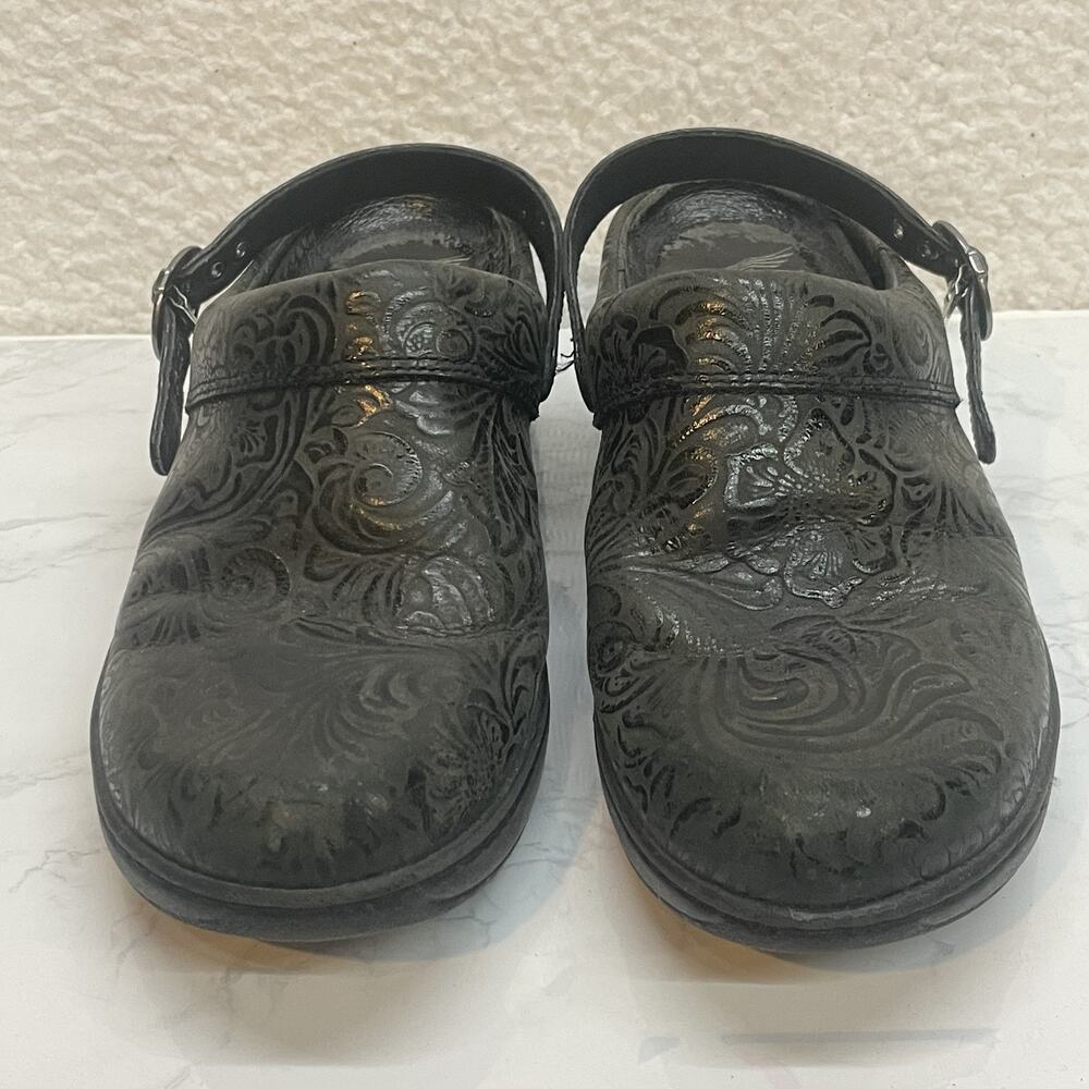 Dansko Shoes Womens Size 37 Black Embossed Leather Mary Jane Comfort Clogs Strap - Picture 3 of 10